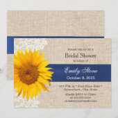 クラシカルなレースのひまわりとバーラップのブライダルシャワー 招待状 (正面/裏面)