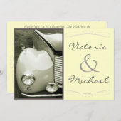 クラシカルなヴィンテージモーター結婚式 招待状 (正面/裏面)