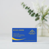 クラシカルな屋根と窓のロゴの賃貸住宅 Yellow Navy 名刺 (スタンド正面)