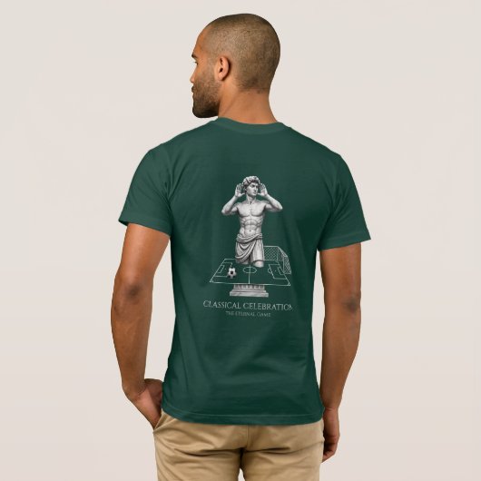 クラシカルな彫像のサッカー祝賀アート Tシャツ (裏面フル)