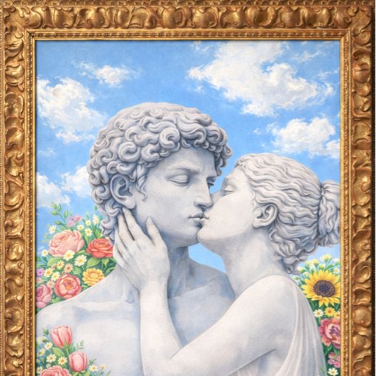 クラシカルな恋人たちのキス - ロマンチックアートバレンタイン カード