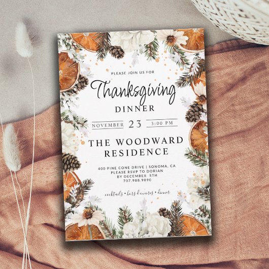 クラシカルな感謝祭のディナー シトラス パイン 招待状