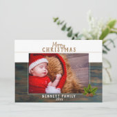 クラシカルな木製のクリスマスツリーのホリデー写真カード シーズンカード (スタンド正面)