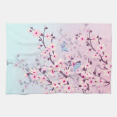 クラシカルな桜の風景 ピンク ブルー キッチンタオル (横)