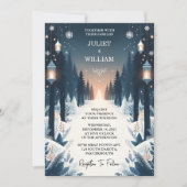 クラシカルな森林の星と雪の輝き ウインターウェディング 招待状 (正面)