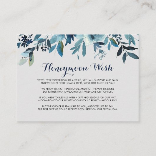 クラシカルな水彩花のハニームーンメッセージカード エンクロージャーカード (正面)