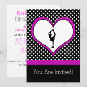 クラシカルな水玉模様のピンクハート フィギュアスケート 招待状 (正面/裏面)