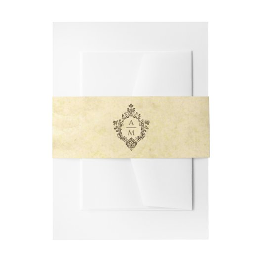 クラシカルな結婚式のイニシャルマーク ヴィンテージ羊皮紙 招待状ベリーバンド (正面例)