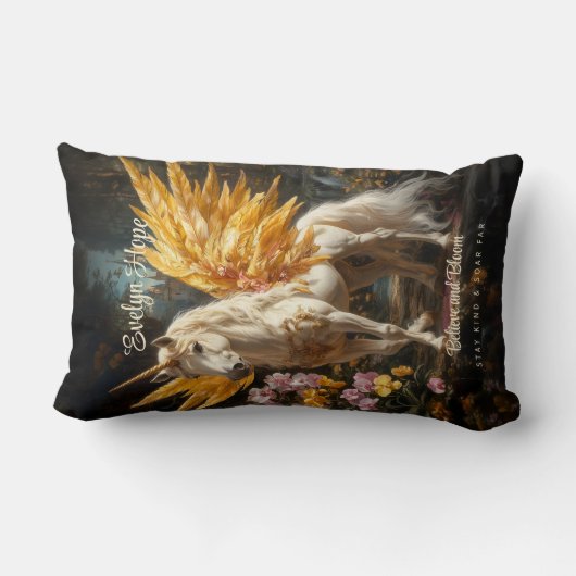 クラシカルな絵画 白いペガサス ゴールドの翼 ランバークッション (裏面)