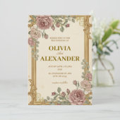 クラシカルな花の結婚式招待状 ヴィンテージ クラシック 招待状 (スタンド正面)