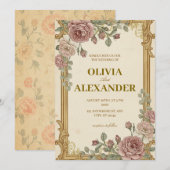 クラシカルな花の結婚式招待状 ヴィンテージ クラシック 招待状 (正面/裏面)