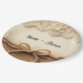クラシカルな花柄レースと麻布の素朴なウェディングスタイル ペーパープレート (アングル)