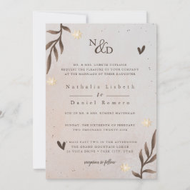 クラシカルな花柄、エレガントなスクリプト、ウォーターカラーの葉 招待状