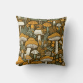 クラシカルな茶色のキノコの植物画  クッション (正面)