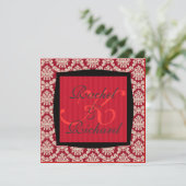 クラシカルな赤いダマスク織りの誓いの更新招待状 招待状 (スタンド正面)