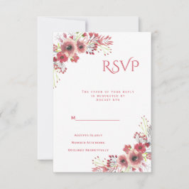 クラシカルな赤い花の水彩画ベビーシャワーRSVP 出欠カード