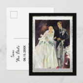 クラシカルな20年代の結婚式の事前お知らせ 案内ポストカード (正面/裏面)