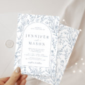 クラシカルほこりっぽい青フローラ結婚式招待状 招待状