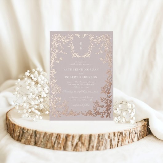 クラシカルエレガントクレストモノグラ結婚ム 箔招待状