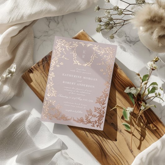 クラシカルエレガントクレストモノグラ結婚ム 箔招待状