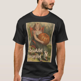 クラシカルガールとカボチャのビンテージ感溢れるデザイン Tシャツ