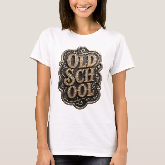 クラシカルゴールドOLD SCHOOL引用デザイン Tシャツ (正面)