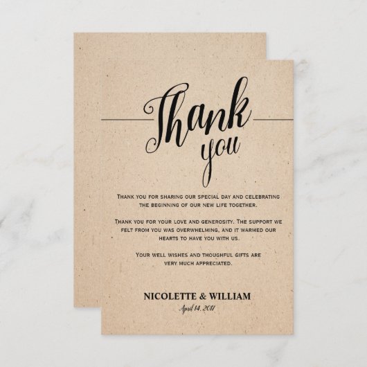 クラシカルサンキューカード- KRAFT紙 招待状 (正面/裏面)