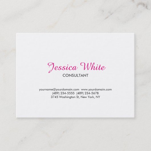 クラシカルシンプルミニマルなピンク白フェミニン 名刺 (正面)