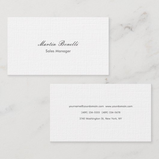 クラシカルシンプル白黒リネン両面 名刺 (正面/裏面)