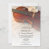 クラシカルバイオリンと白いバラのウェディング 招待状 (正面)