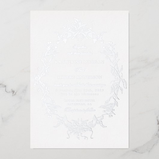 クラシカルフローラクレストエレガントウェディング招待状 箔招待状 (正面)