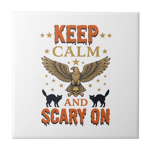 クラシカルホラーハロウィンベクターイラスト Keep Calm Scary On タイル (正面)