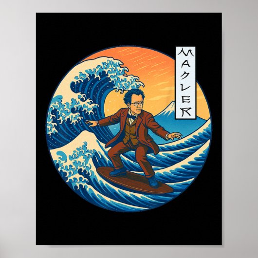 クラシカルミュージシャンマーラー浮世絵サーフィン ポスター (正面)