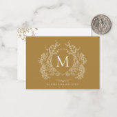 クラシカルヴィンテージ金ゴールドフローラクレストモノグラム ノートカード (正面/裏面インサイチュ)