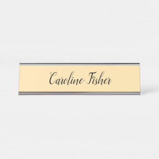 クラシカル手書きプレーンシンプルベージュ デスクネームプレート (正面)