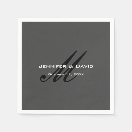 クラシカル書道モノグラ結婚ムの灰色 スタンダードカクテルナプキン (正面)