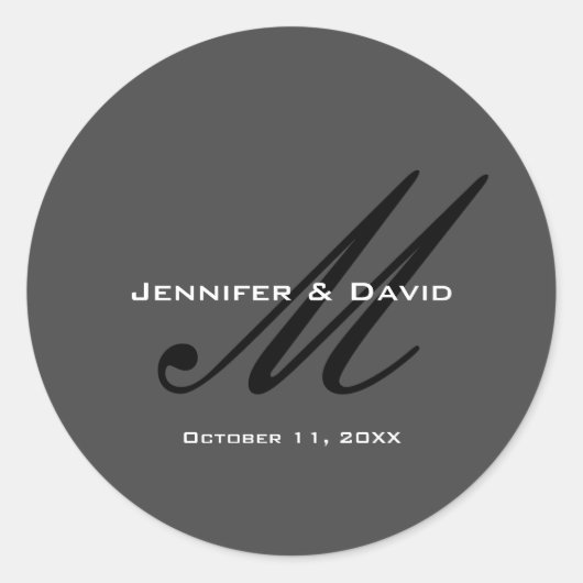 クラシカル書道モノグラ結婚ムの灰色 ラウンドシール (正面)