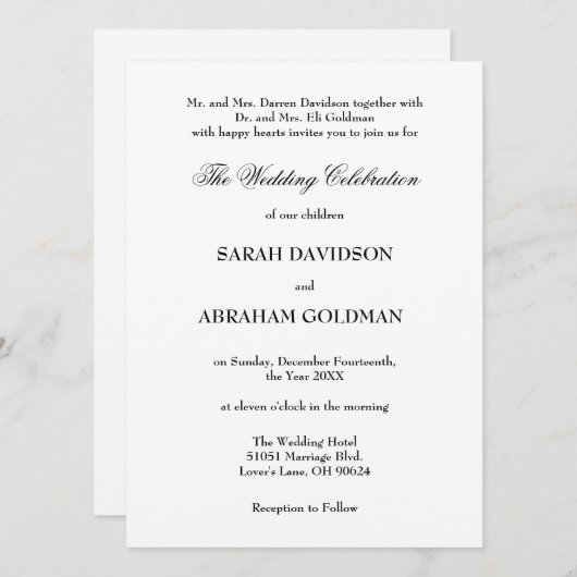 クラシカル フォーマル エレガント ホワイト トラディショナル ウェディング 招待状 (正面/裏面)