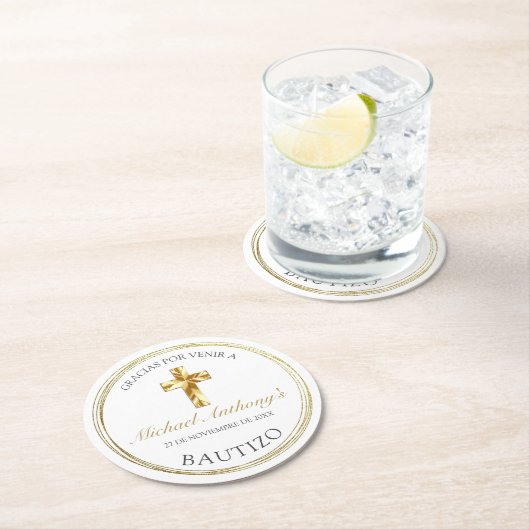 クラシコブランコドラドバウティゾデベグラシアス ラウンドペーパーコースター (インサイチュ)