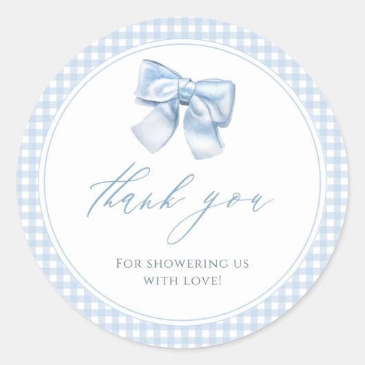 クラシッエレガントクジンガムブルーボウベビーシャワー ラウンドシール (正面)