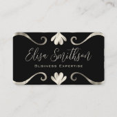 クラシッエレガントクラグジュアリーフェミニンブラック&シルバー 名刺 (正面)