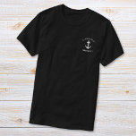 クラシックいかりキャプテンズブラック Tシャツ<br><div class="desc">クラシック航海のいかりの白いイラストレーションと白いレタリングの名前とボートの名前を持つ黒いtシャモダンツ。</div>