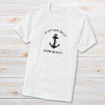 クラシックいかりキャプテン Tシャツ<br><div class="desc">クラシック航海のいかりのイラストレーションと名前とボートの名前をレタリングにデザインしたボートキャプテンのtシャシンプルツモダン。</div>