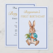 クラシックうさぎの1歳の誕生日 招待状 (正面/裏面)