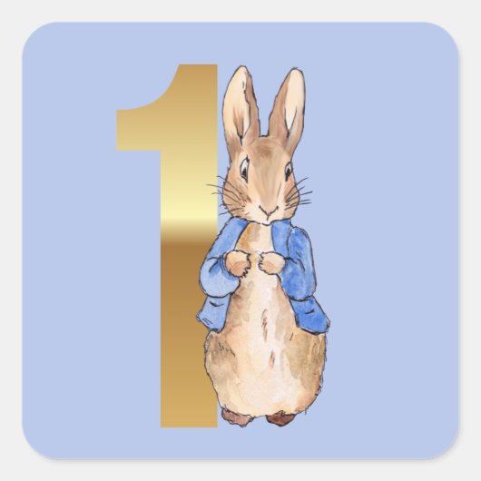 クラシックうさぎの1歳の誕生日 スクエアシール (正面)