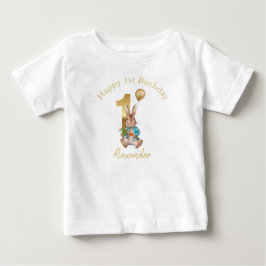 クラシックうさぎの1歳誕生日 ベビーTシャツ