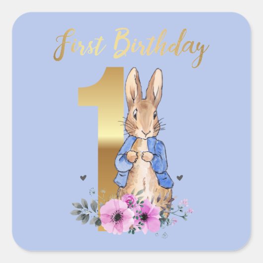 クラシックうさぎ 1歳の誕生日 スクエアシール (正面)