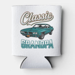 クラシックおじいちゃんヴィンテージカーハーフTシャツデザイン１ 缶クーラー