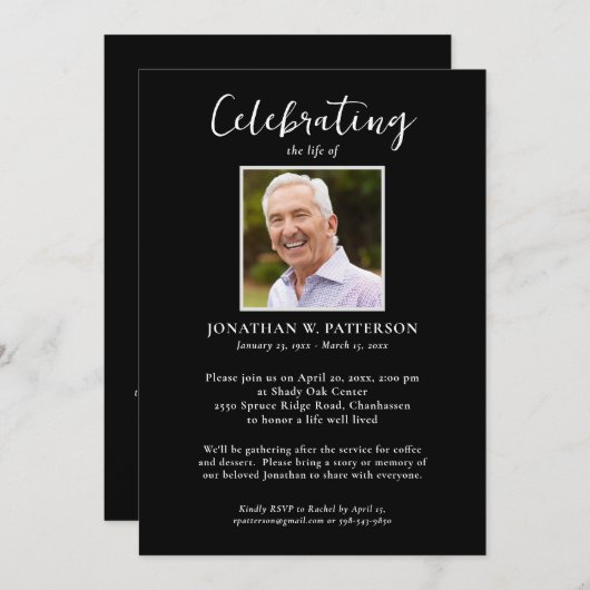 クラシックお祝い生写真カスタム詩 招待状 (正面/裏面)