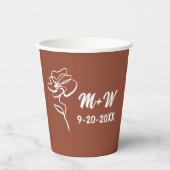 クラシックかつモダンなボヘミアン風の焦茶色の花のスケッチ 紙コップ (正面)